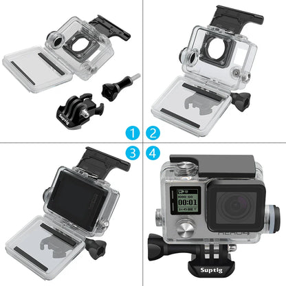 Suptig Waterproof Charging LCD Door Case for GoPro Hero 4/3+/3 – Motorcycle Protective Housing Accessory Shell with Thickened Design