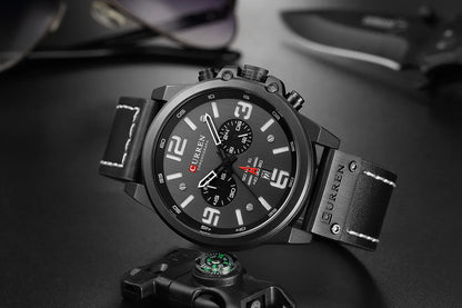 CURREN Men's Luxury Waterproof Sport Watch – Chronograph Quartz Military Wristwatch with Genuine Leather Strap