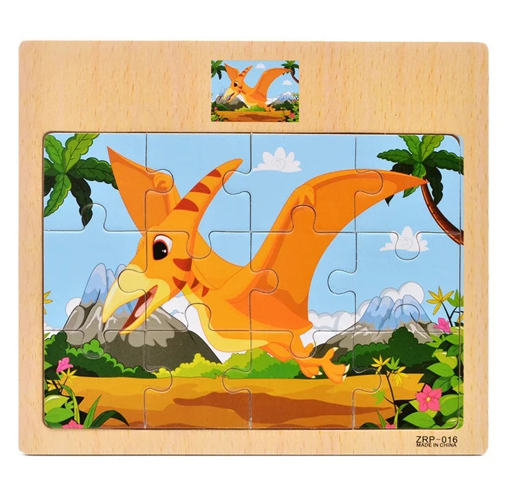 Hot Sale 9/12-Piece Wooden Puzzle Set — Cartoon Vehicles & Animals Educational Learning Toys for Kids, Perfect Gift
