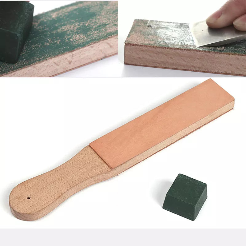 WUTA Leather Knife Sharpener: Black Wood Razor Polishing Board for Fine Grinding - Includes Polish Compound, 8 Color Options Available