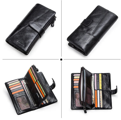 Women's Genuine Leather Long Wallet – Fashion Clutch with Coin Purse, Card Holder & Phone Pocket by Contact's
