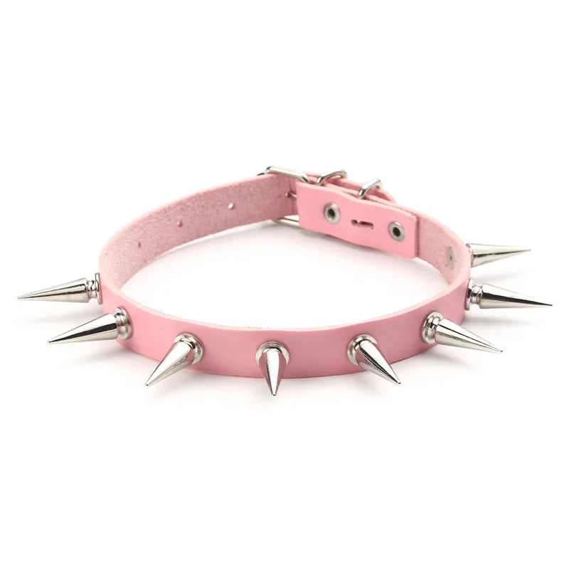 Black Spike Choker Necklace – Rivet Studded Punk Rock Faux Leather Goth Collar for Women & Girls, Harajuku Costume Jewelry