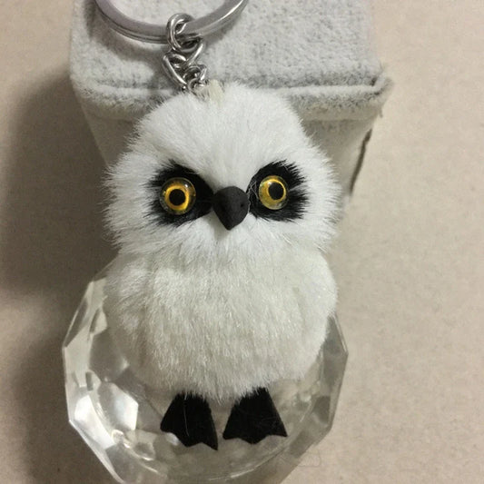 Cute Tiny Plush Faux Rabbit Fur Owl Keychain – Mini Animal Bag & Car Trinket Jewelry Gift for Women & Girls