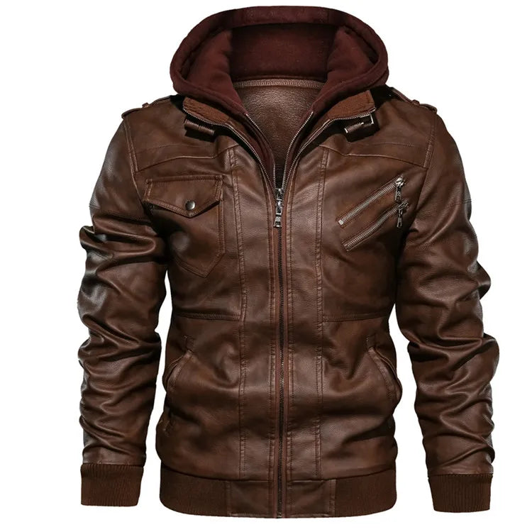 KB Men’s Leather Motorcycle Jacket – Casual PU Biker Coat, Autumn Outerwear, EU Size SA722