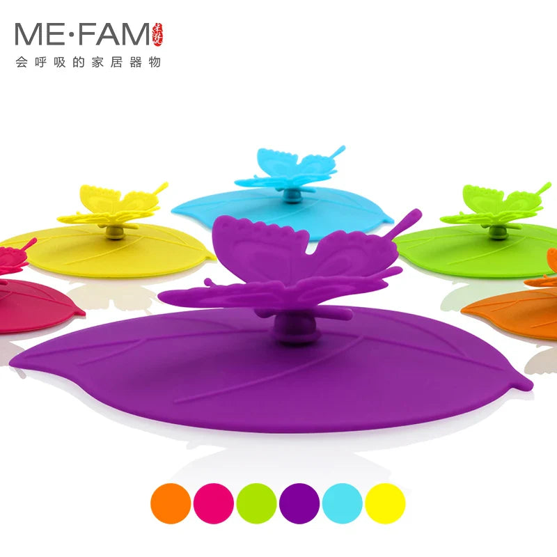 ME.FAM Fashionable 3D Butterfly & Leaves Silicone Cup Cover - 10.5 cm Dustproof Seal Lid for Glass, Ceramic, and Plastic Mugs