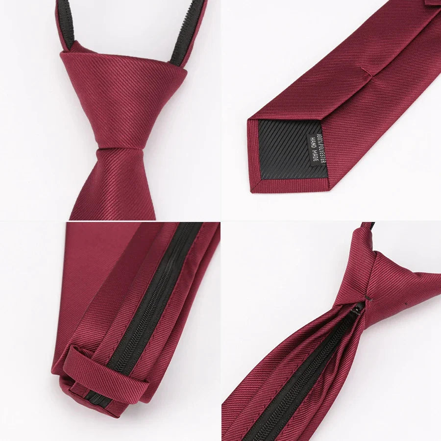 Men’s Zipper Necktie – 6cm Solid Lazy Tie for Business, Wedding & Fashion Accessories