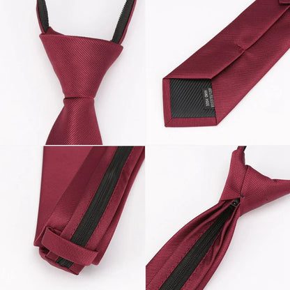 Men’s Zipper Necktie – 6cm Solid Lazy Tie for Business, Wedding & Fashion Accessories