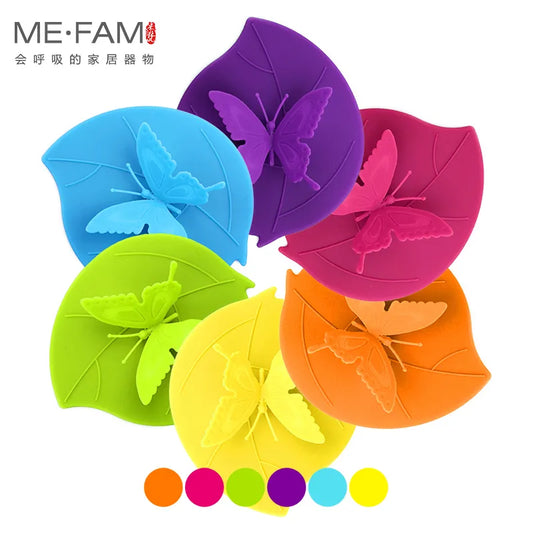 ME.FAM Fashionable 3D Butterfly & Leaves Silicone Cup Cover - 10.5 cm Dustproof Seal Lid for Glass, Ceramic, and Plastic Mugs