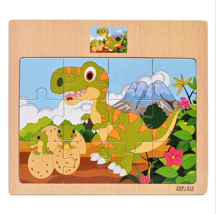 Hot Sale 9/12-Piece Wooden Puzzle Set — Cartoon Vehicles & Animals Educational Learning Toys for Kids, Perfect Gift