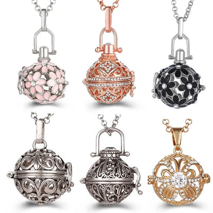Mexico Music Ball Hollow Zircon Pendant Necklace – Vintage Perfume Aromatherapy Locket for Women