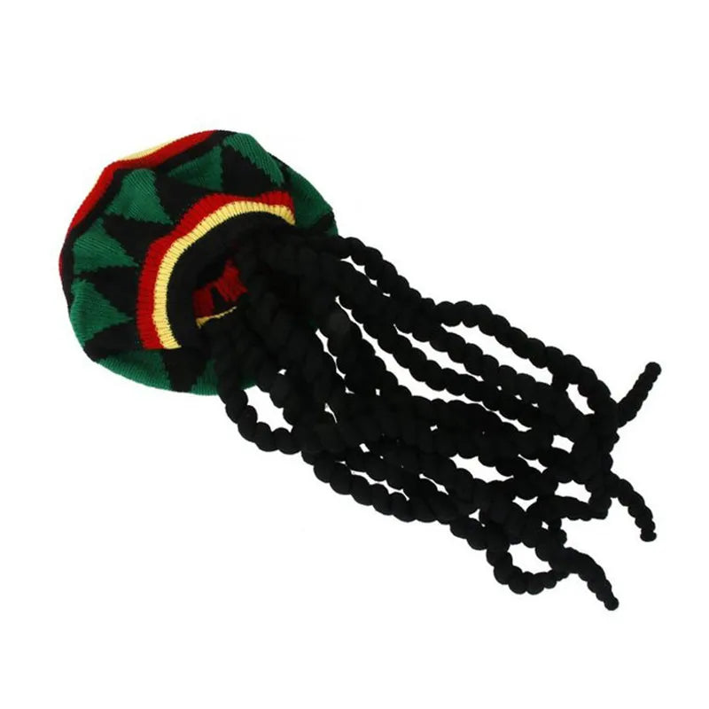 Jamaican Bob Rasta Beanie Hat: Unisex Knitted Braid Hip Hop Cap with Dreadlocks Wig - Bob Marley Caribbean Fancy Dress Accessory