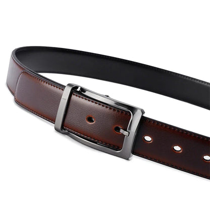 Men’s Genuine Leather Reversible Belt – 2-in-1 Rotated Buckle for Big & Tall Sizes