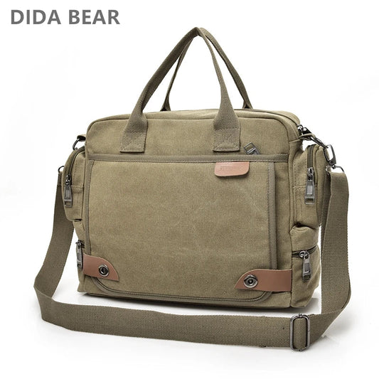 Brand Men’s Crossbody Bags - Canvas Shoulder Messenger Bag for Travel, Casual Large Satchel Handbag in Grey