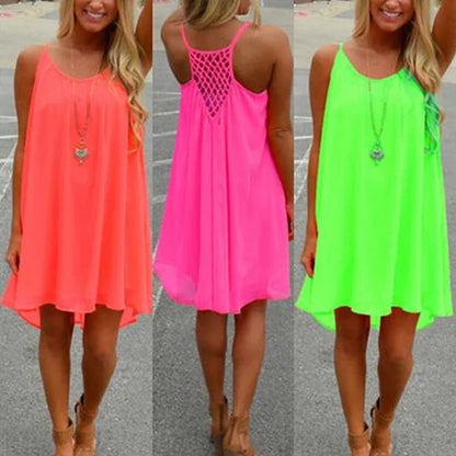 Women’s Summer Backless Beach Dress - Sexy Sleeveless Strap Casual Evening Party Outfit