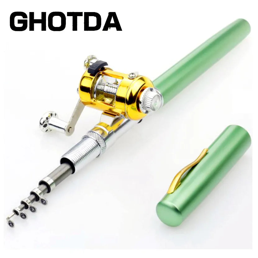 Portable Pocket Telescopic Mini Fishing Pole - Pen Shape Folded Fishing Rod with Reel Wheel
