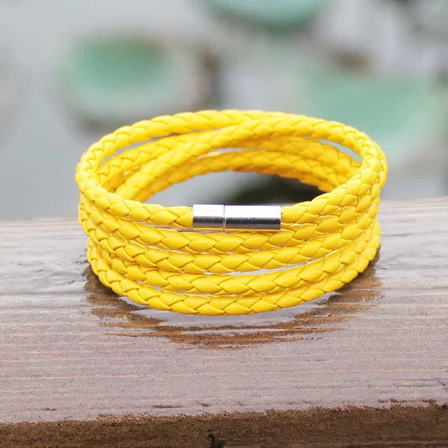 XQNI Black Retro Leather Bracelet for Men - 5 Lap Chain Link Bangle, Fashion Sporty Charm Bracelet