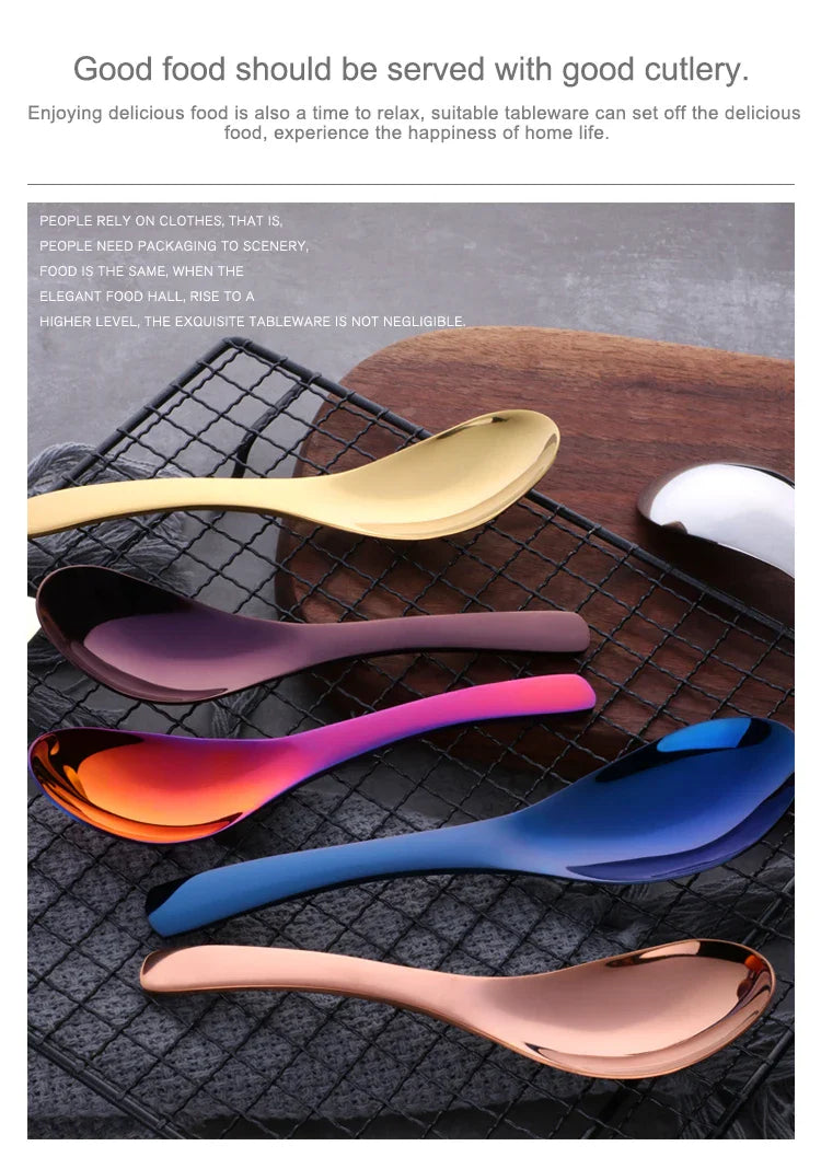 High-Quality 304 Stainless Steel Spoon Set – 3 Sizes, Gold Finish for Rice, Soup, Kids, Ice Cream & Dessert Kitchen Tableware