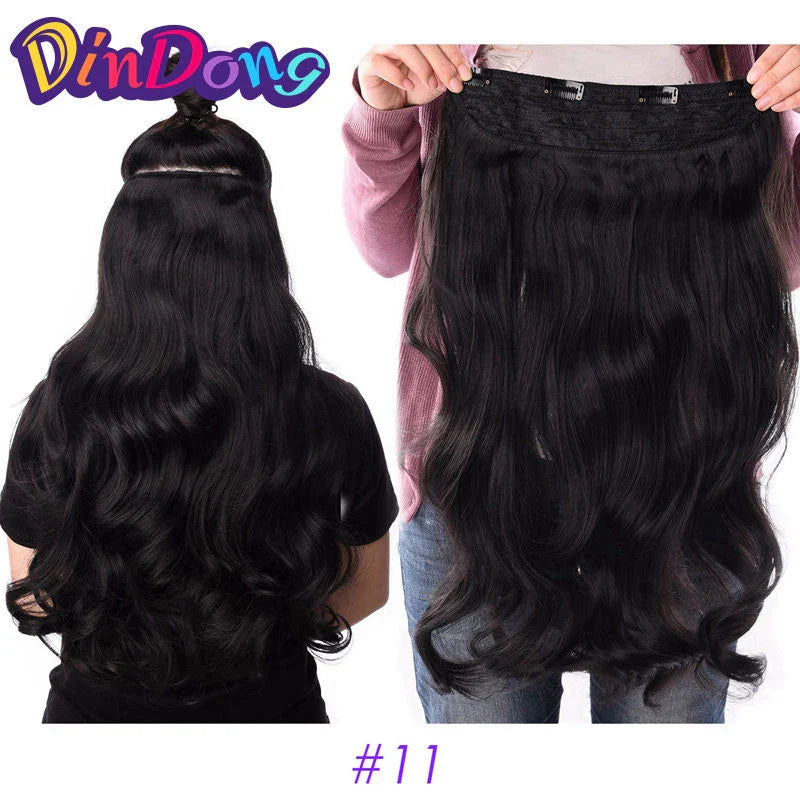 DinDong 32" Clip-In Hair Extensions — 210G Synthetic Wavy, Heat Resistant, 613# Blonde & 19 Colors