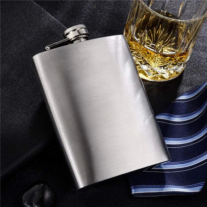 LMETJMA Stainless Steel Hip Flask with Funnel – 1-10oz Pocket Flask for Alcohol, Whiskey, Screw Cap (KC0139)