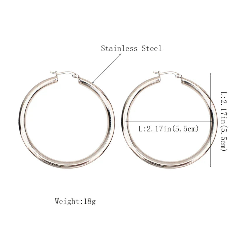 MANILAI Wide Stainless Steel Tube Hoop Earrings — 55mm Punk Statement Earrings for Women, Fashion Jewelry Brincos