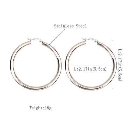 MANILAI Wide Stainless Steel Tube Hoop Earrings — 55mm Punk Statement Earrings for Women, Fashion Jewelry Brincos