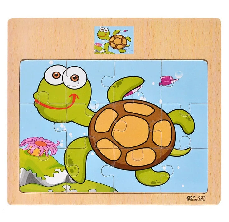 Hot Sale 9/12-Piece Wooden Puzzle Set — Cartoon Vehicles & Animals Educational Learning Toys for Kids, Perfect Gift