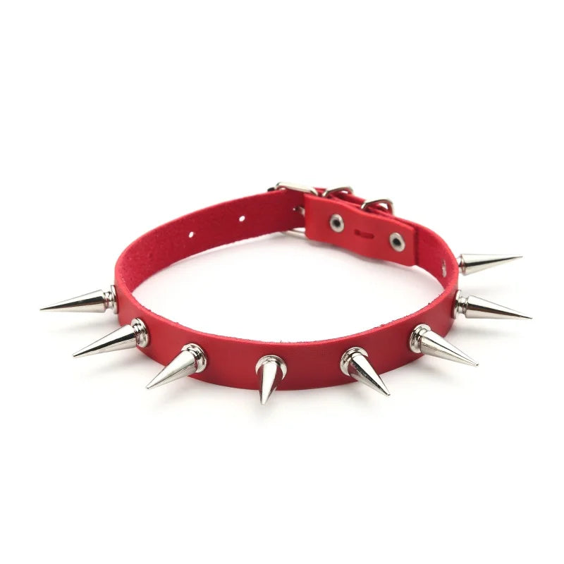 Black Spike Choker Necklace – Rivet Studded Punk Rock Faux Leather Goth Collar for Women & Girls, Harajuku Costume Jewelry