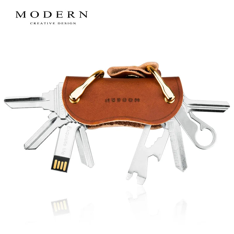 Modern Genuine Leather Smart Key Wallet - Brand New DIY Keychain EDC Pocket Car Key Holder Organizer