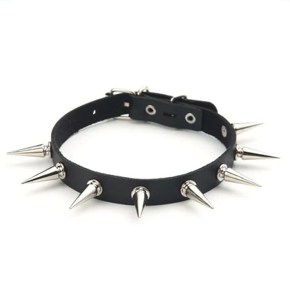Black Spike Choker Necklace – Rivet Studded Punk Rock Faux Leather Goth Collar for Women & Girls, Harajuku Costume Jewelry