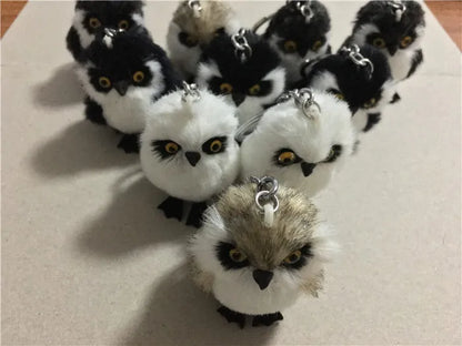 Cute Tiny Plush Faux Rabbit Fur Owl Keychain – Mini Animal Bag & Car Trinket Jewelry Gift for Women & Girls