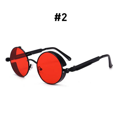 VIVIBEE Vintage Steampunk Red Sunglasses — 2025 Round Punk Alloy Metal Retro Goggles for Men & Women, Gothic Style Shades