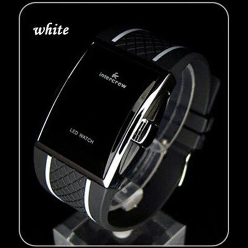 Men's Sport Digital Watch – Black & White Rectangle LED Fitness Watch with Silicone Strap, Electronic Clock, New Relogio Masculino