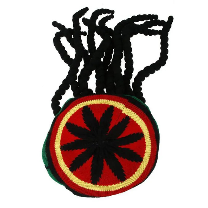 Jamaican Bob Rasta Beanie Hat: Unisex Knitted Braid Hip Hop Cap with Dreadlocks Wig - Bob Marley Caribbean Fancy Dress Accessory