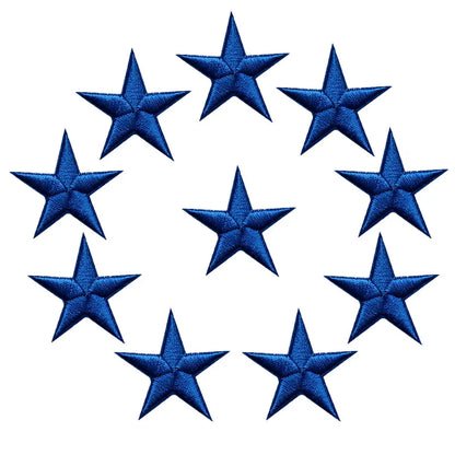 10pcs Star Embroidered Iron-On Patches – Gold Silver Red Blue Pink DIY Applique Badges for Clothes & Craft Decoration