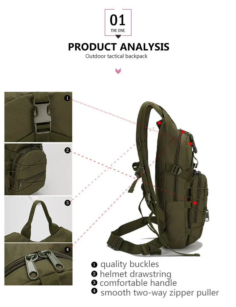 15L Molle Tactical Backpack – Outdoor Sports Bicycle Bag for Cycling, Hiking, Climbing, Camping & Fishing with Hydration Support
