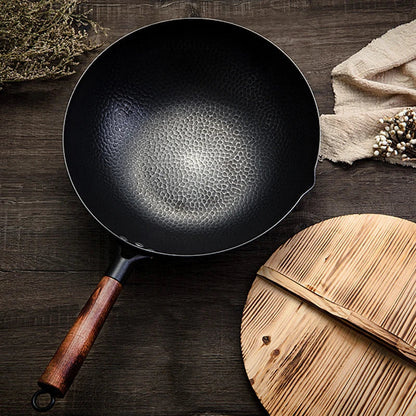 Konco 32cm Cast Iron Wok – Non-Coated Chinese Cookware Pan for Gas & Induction Kitchen Use