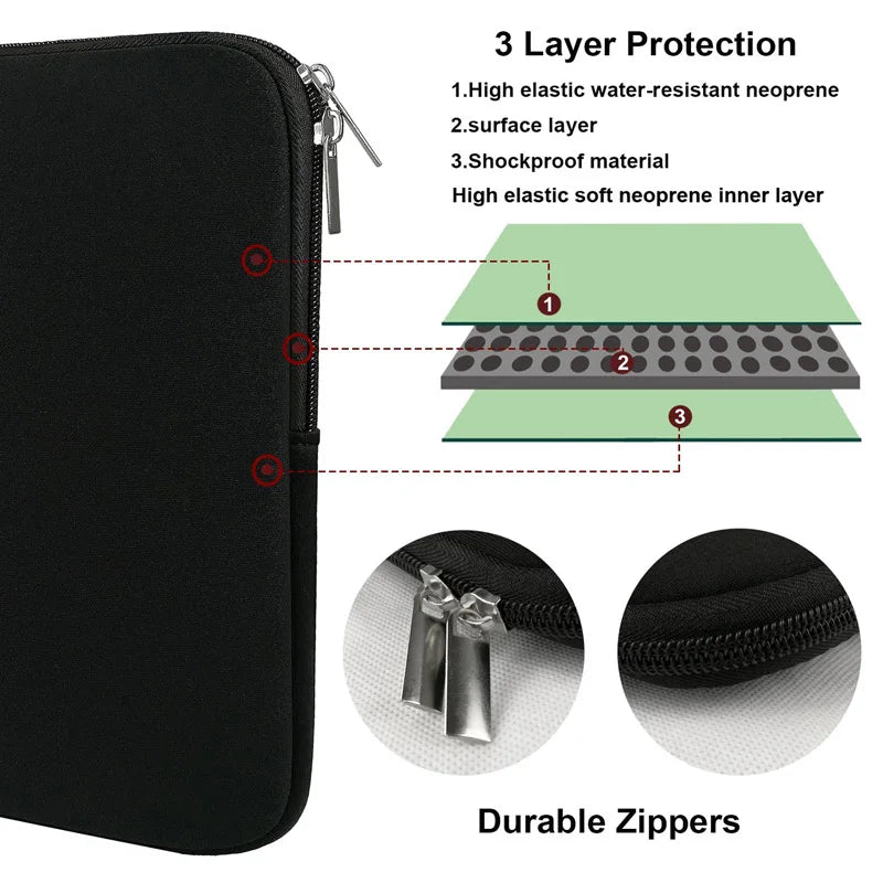 Soft Laptop Bag: Sleeve Case Cover for Xiaomi, HP, Dell, Lenovo, MacBook Air, Pro, Retina - Fits 11-15.6 Inch Notebook Computers