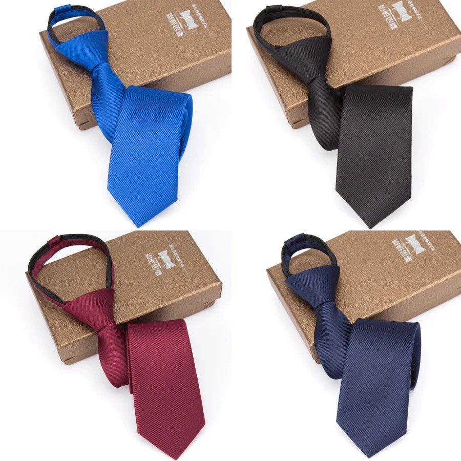 Men’s Zipper Necktie – 6cm Solid Lazy Tie for Business, Wedding & Fashion Accessories
