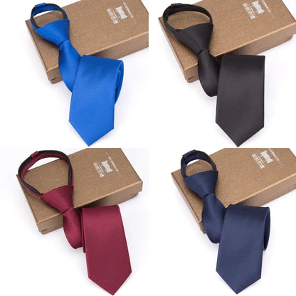 Men’s Zipper Necktie – 6cm Solid Lazy Tie for Business, Wedding & Fashion Accessories