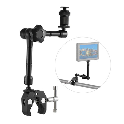 11" Adjustable Friction Articulating Magic Arm + Super Clamp Clip 2-in-1 for DSLR, LCD Monitor, LED Video Light, Camera Accessories