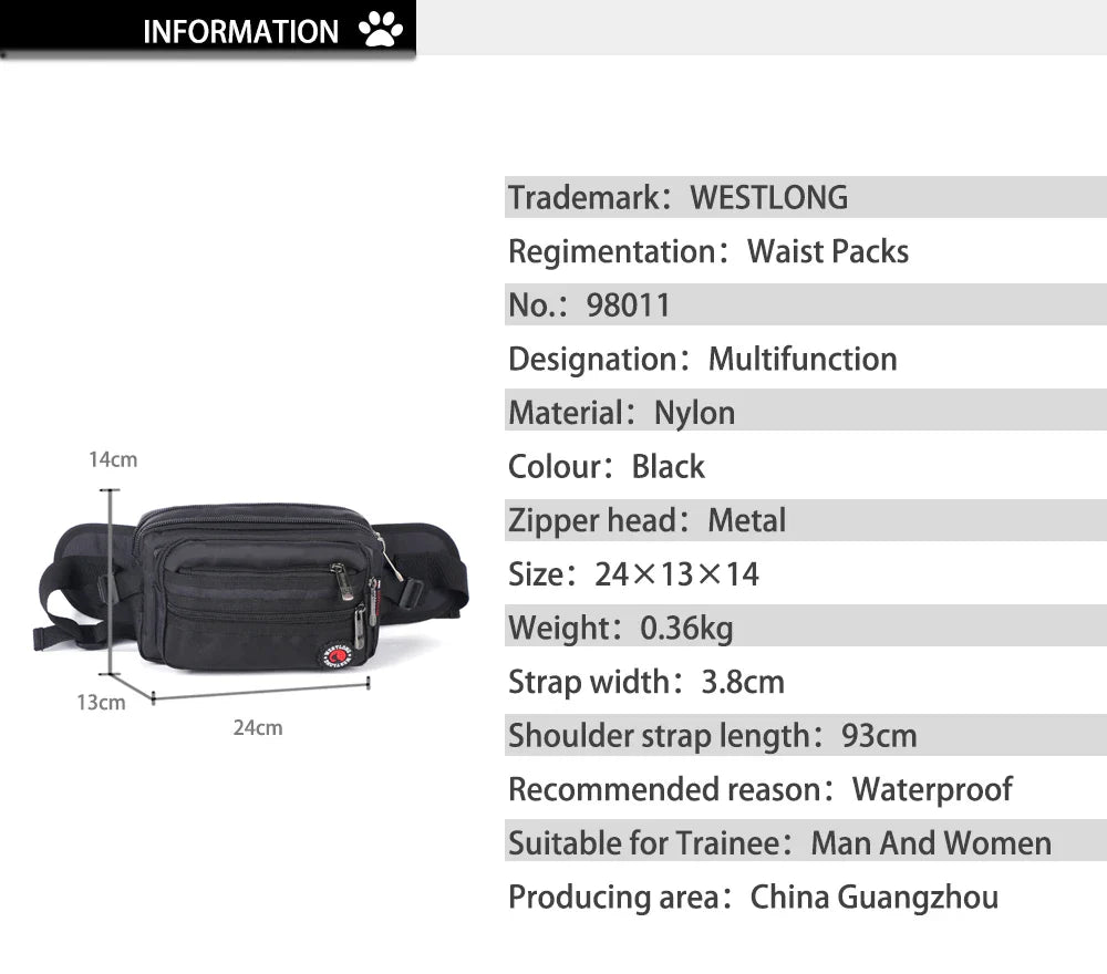 Unisex Waterproof Waist Pack - Casual Functional Fanny Pack & Belt Bum Bag with Phone Wallet Pouch for Men & Women 98011