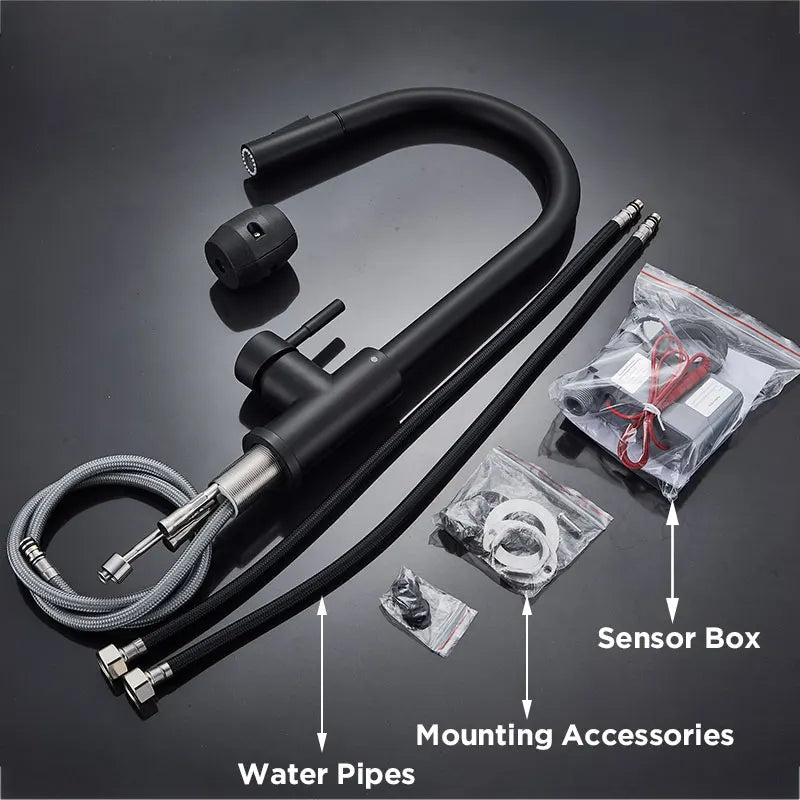Pull-Out Sensor Black Kitchen Faucet - Sensitive Touch Control Mixer Tap for Kitchen Sink