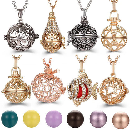 Mexico Music Ball Hollow Zircon Pendant Necklace – Vintage Perfume Aromatherapy Locket for Women