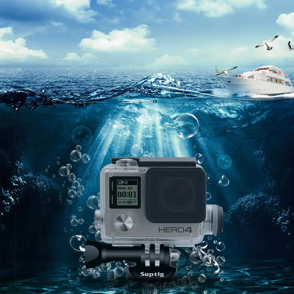 Suptig Waterproof Charging LCD Door Case for GoPro Hero 4/3+/3 – Motorcycle Protective Housing Accessory Shell with Thickened Design