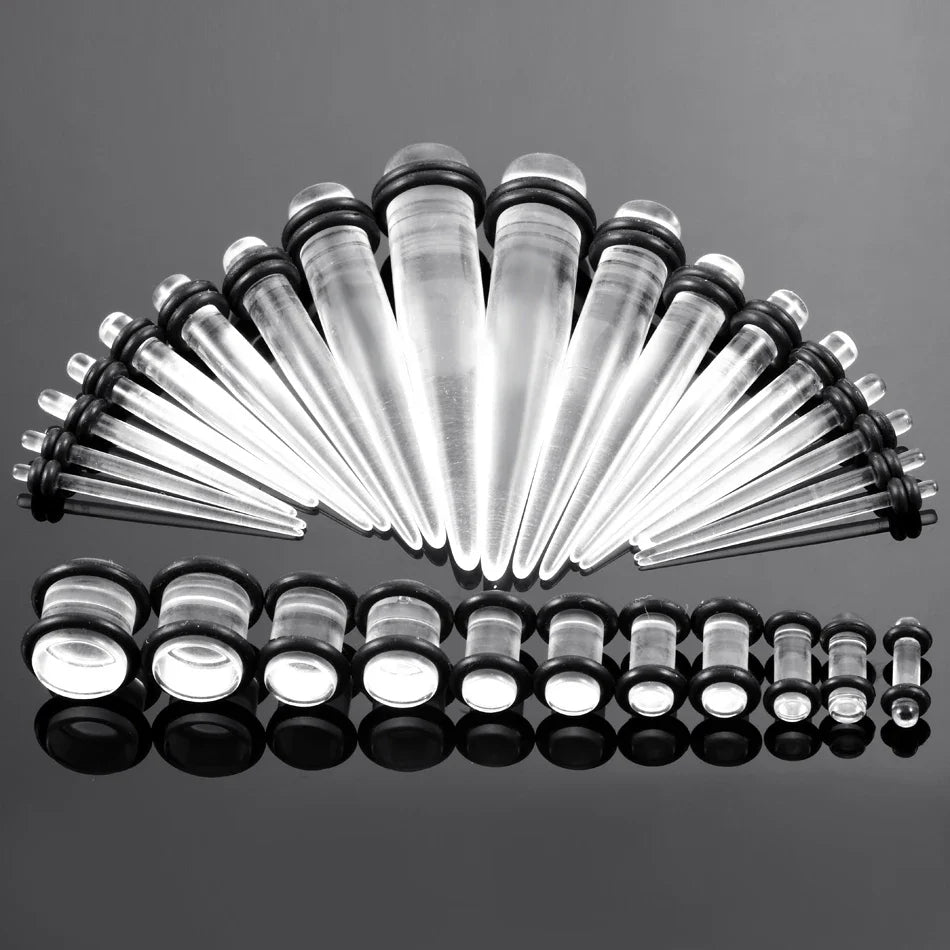 36PCS Acrylic Ear Gauge Stretching Kit – Mixed Color Tapers & Plugs, Flesh Tunnel Body Piercing Jewelry 14G-00G