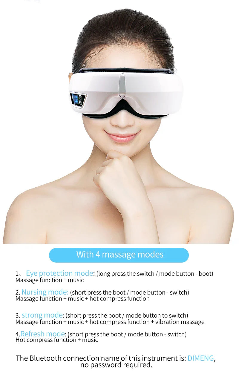 Eye Massage Instrument - Vibration, Airbag Pressure & Hot Compress Eye Massager with Bluetooth Music, Foldable for Fatigue Relief
