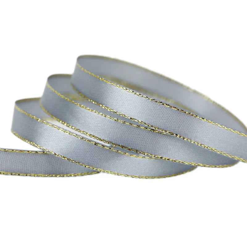 25 Yards 10mm Satin Ribbon with White & Gold Edge - High-Quality Gift Packaging Ribbon