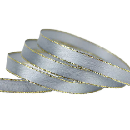 25 Yards 10mm Satin Ribbon with White & Gold Edge - High-Quality Gift Packaging Ribbon