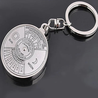 50-Year Perpetual Calendar Keychain - Silver Alloy Key Ring with Keyfob Decoration 8OU9