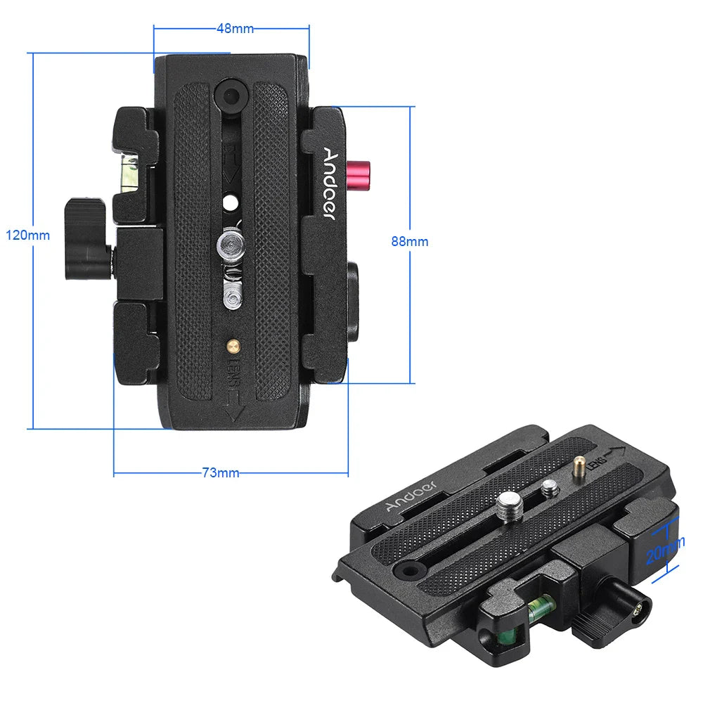 Andoer Video Camera Tripod Quick Release Clamp Adapter – with Plate for Manfrotto 501, 500AH, 701HDV, 503HDV, Q5 Head